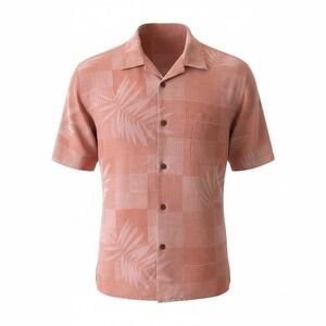 Island Republic Mens Silk Cotton Palm Leaf Jacquard Camp Shirt Coral Lg Costal